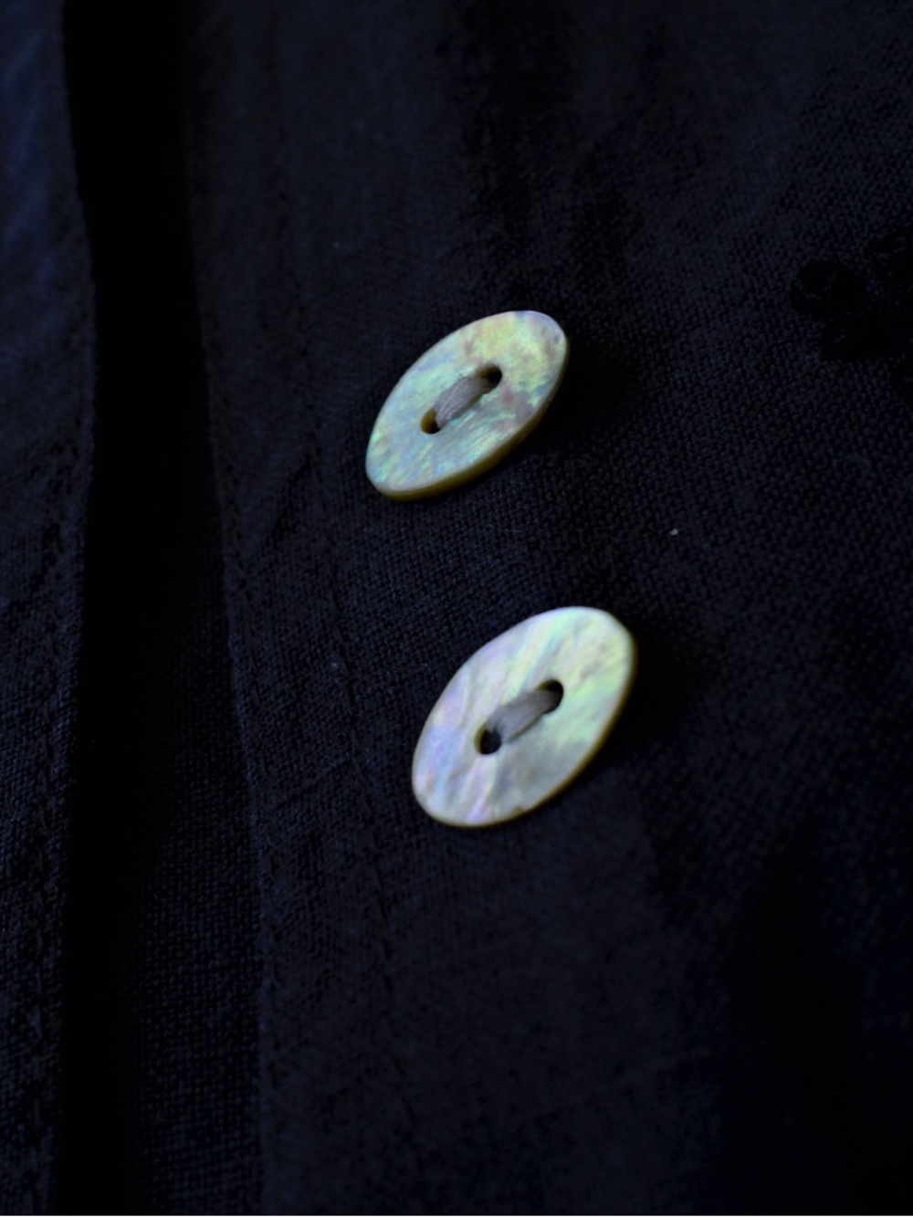 Linen Embroidered Abalone Button Front Top Lagenlook Coastal Minimalist Blouse - Picture 5 of 8